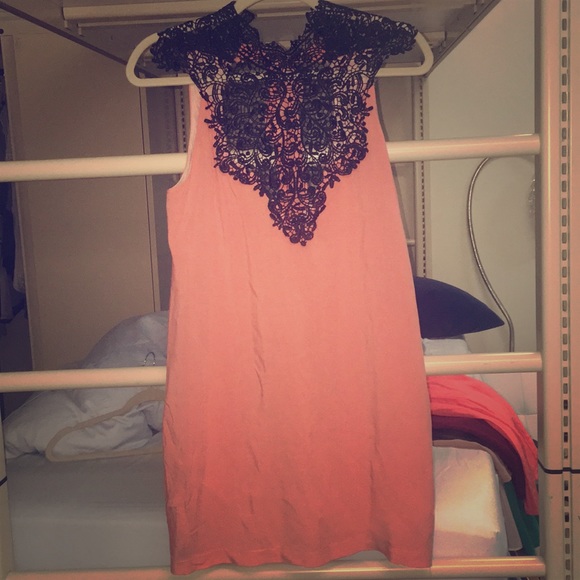 Black Lace/Tan Dress with Open Back - Picture 1 of 2